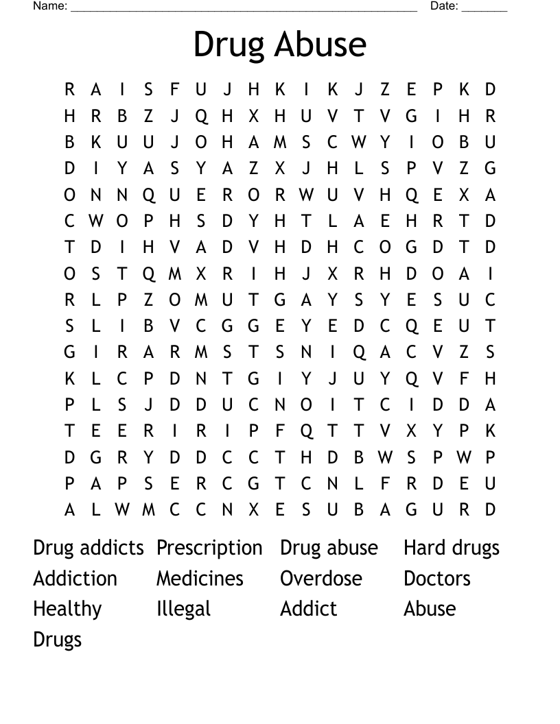 Drug Abuse Word Search