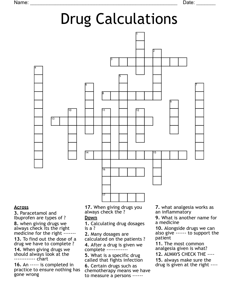 Drug Calculations Crossword