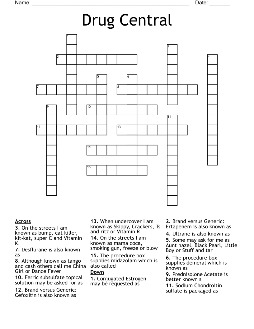 Drug Central Crossword