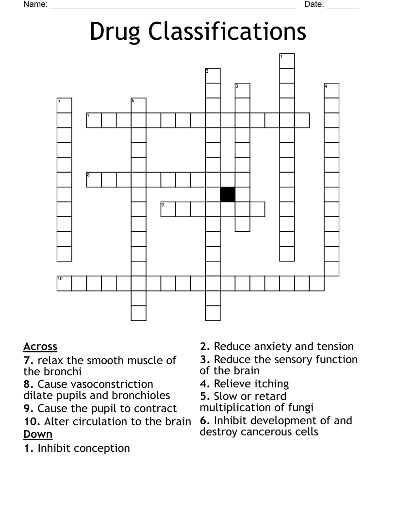 Drug Classifications Crossword