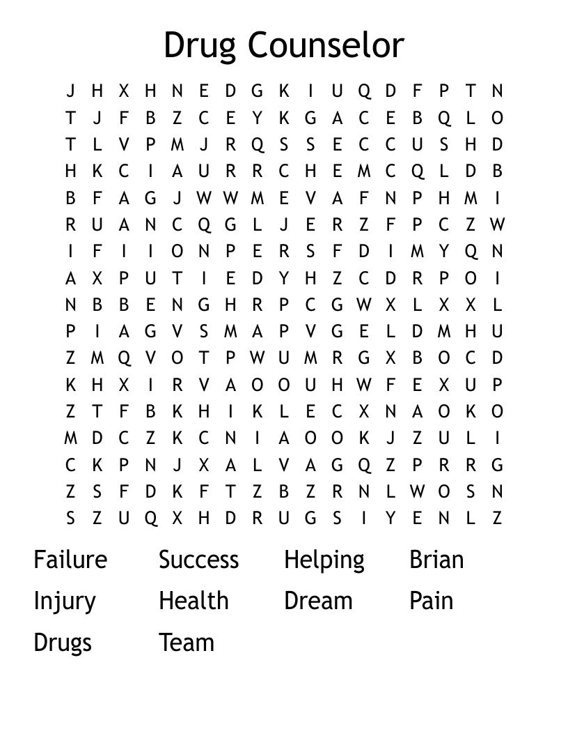 Drug Counselor Word Search