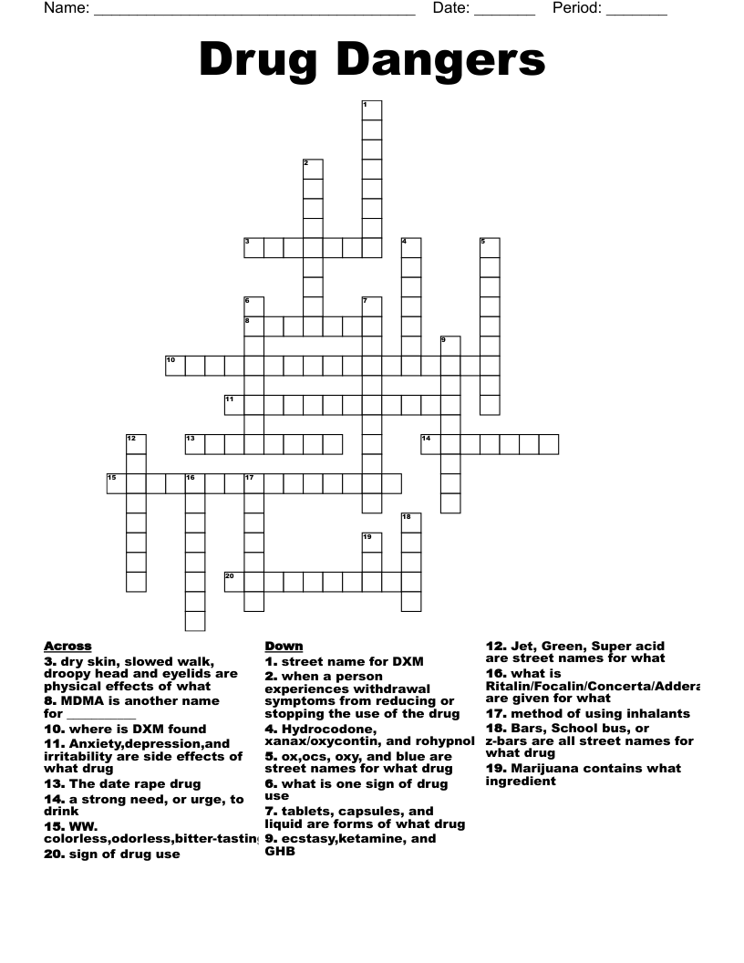 Drug Dangers Crossword