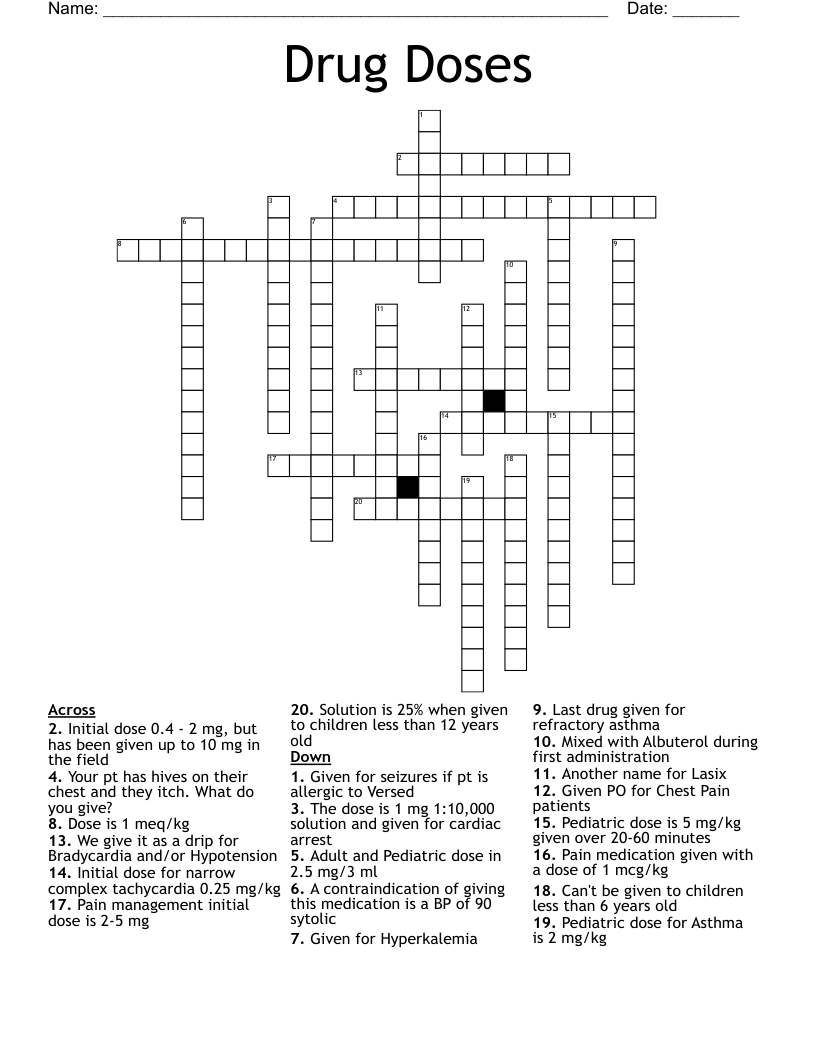 Drug Doses Crossword