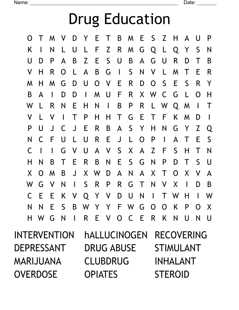 Drug Education Word Search