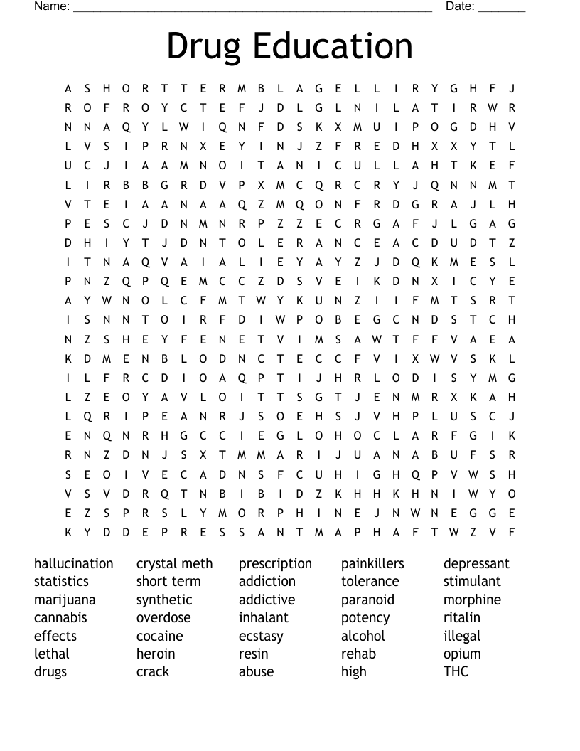 Drug Education Word Search