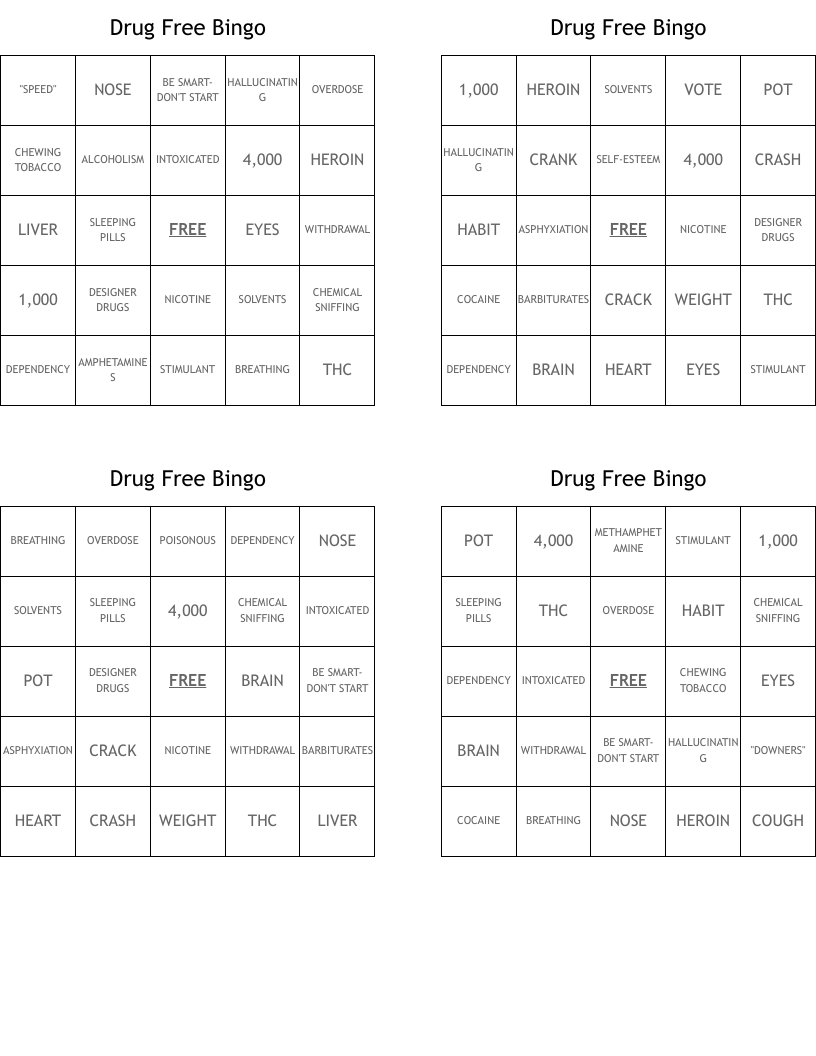 Drug Free Bingo