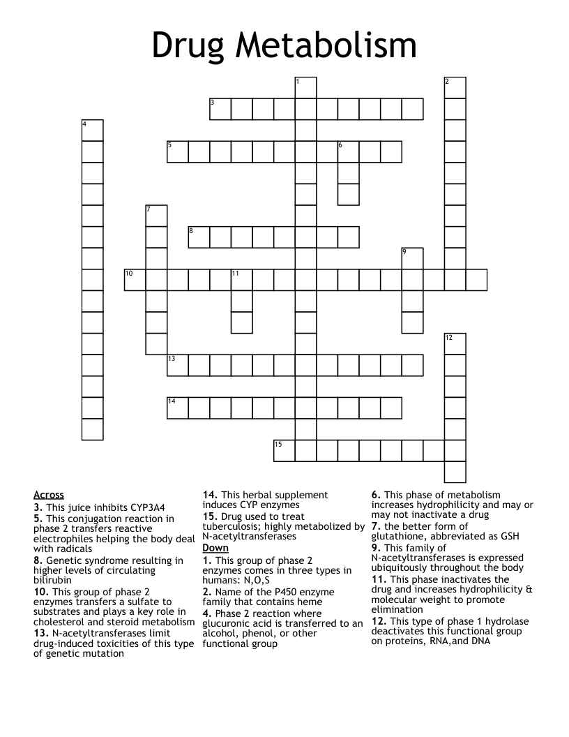 Drug Metabolism Crossword