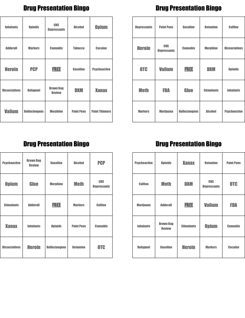 Drug Presentation Bingo