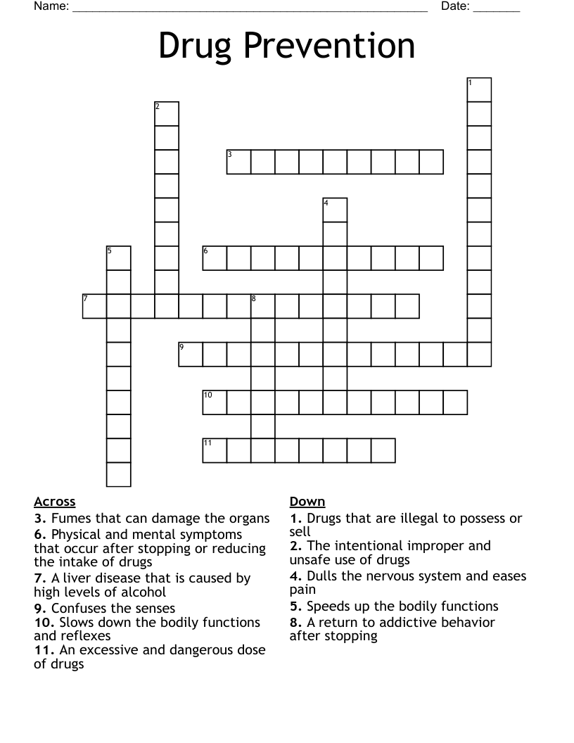 Drug Prevention Crossword