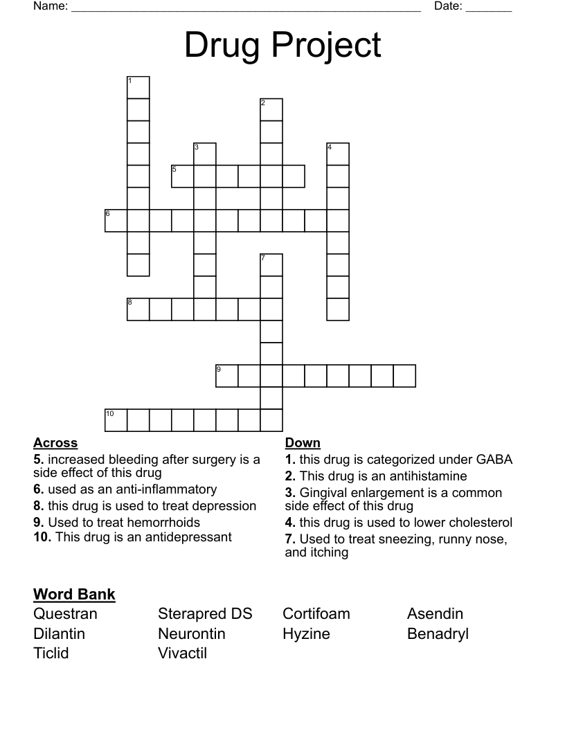 Drug Project  Crossword