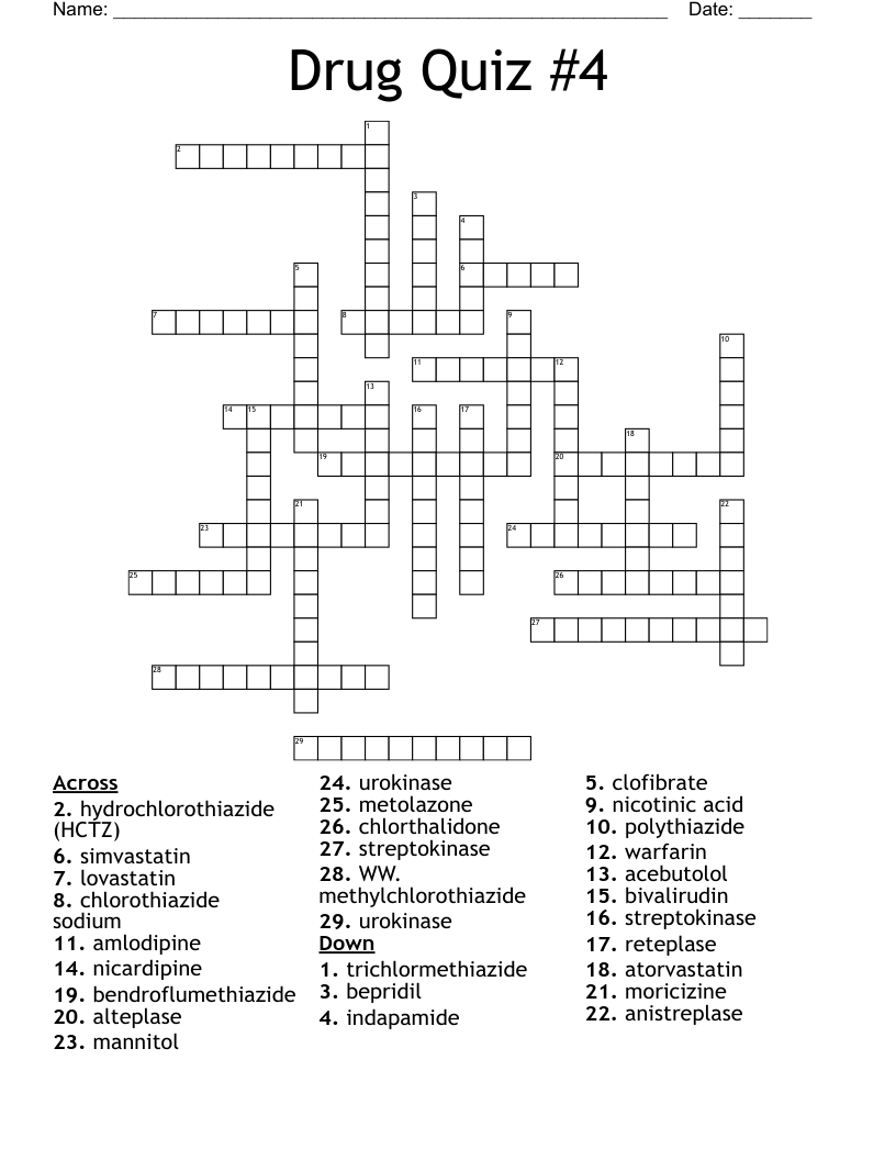 Drug Quiz #4 Crossword