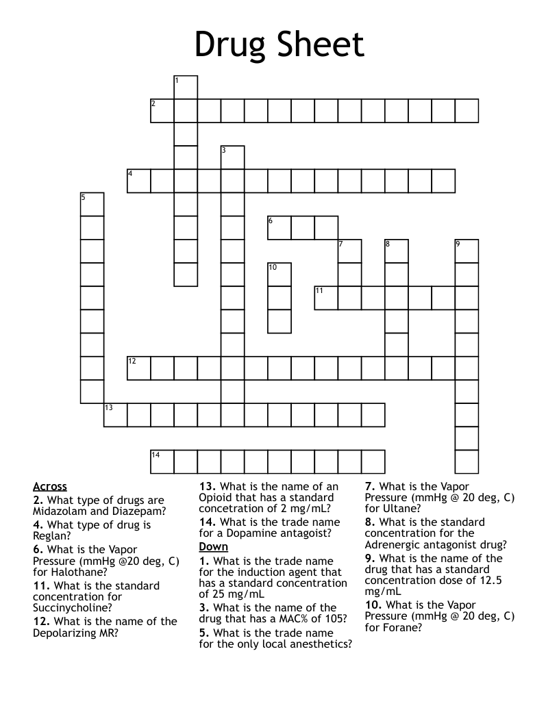 Drug Sheet Crossword