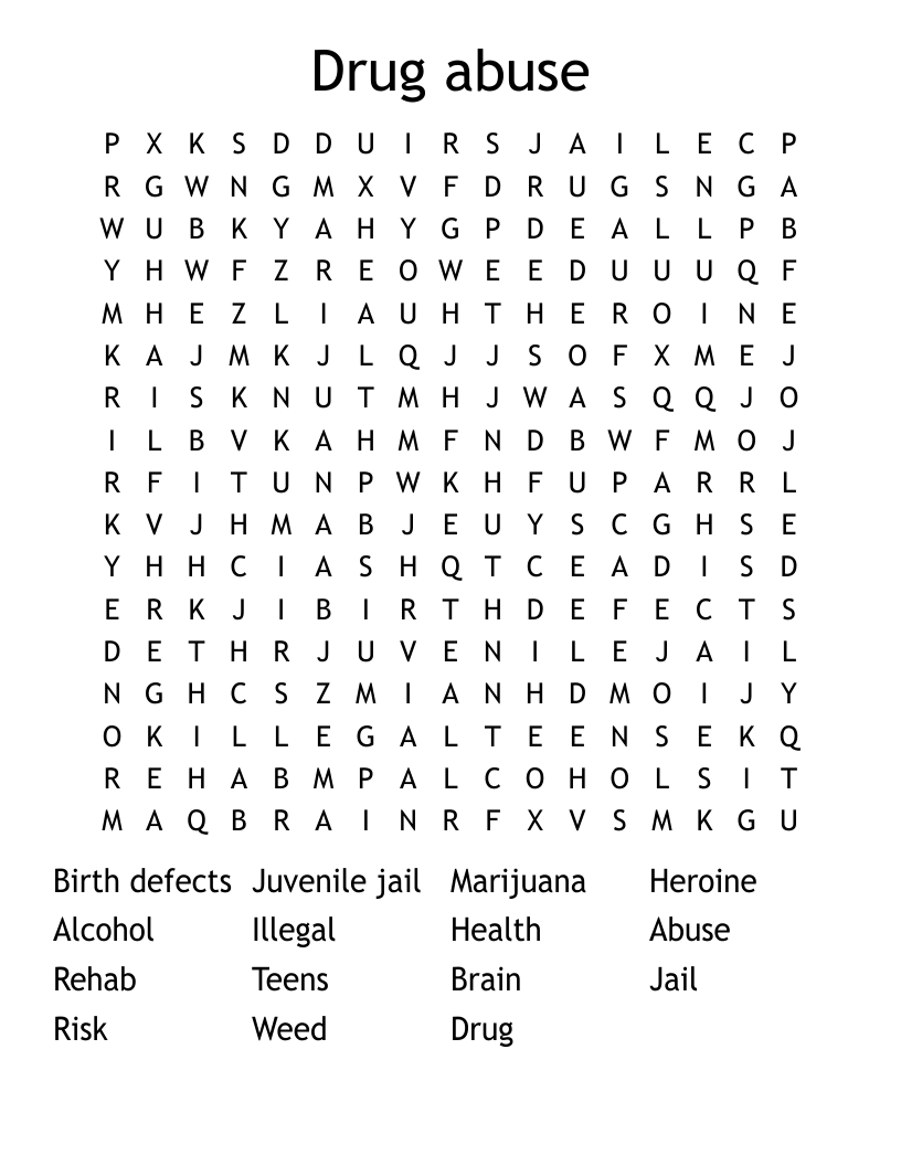 Drug abuse  Word Search