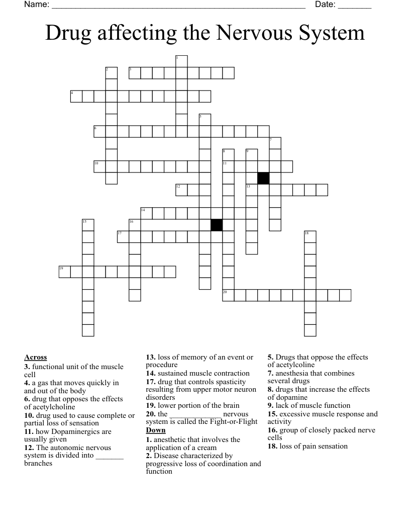 Drug affecting the Nervous System  Crossword