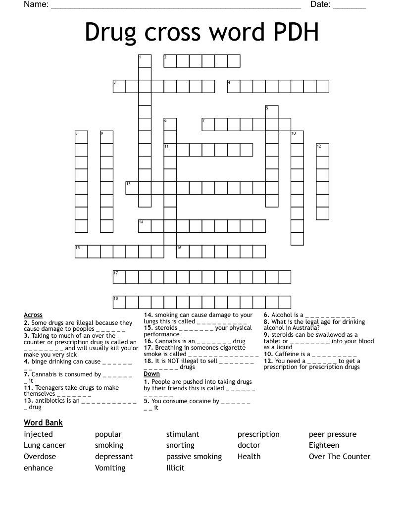 Drug cross word PDH