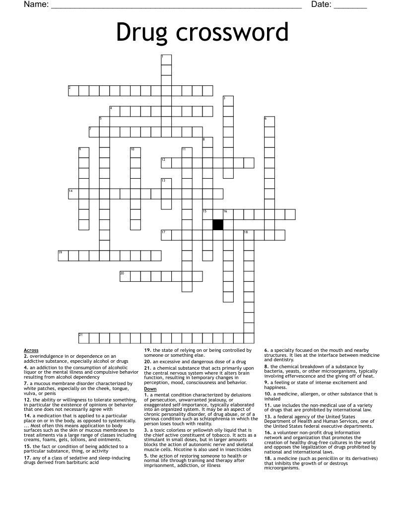 Drug crossword 