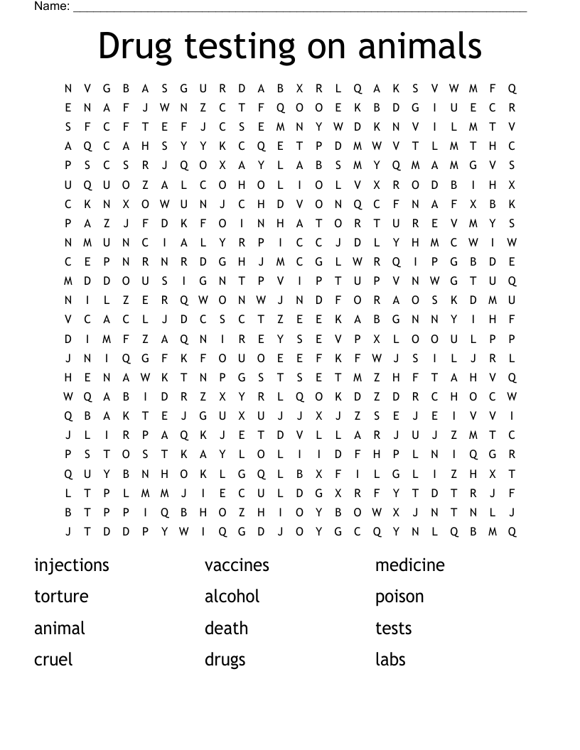 Drug testing on animals Word Search