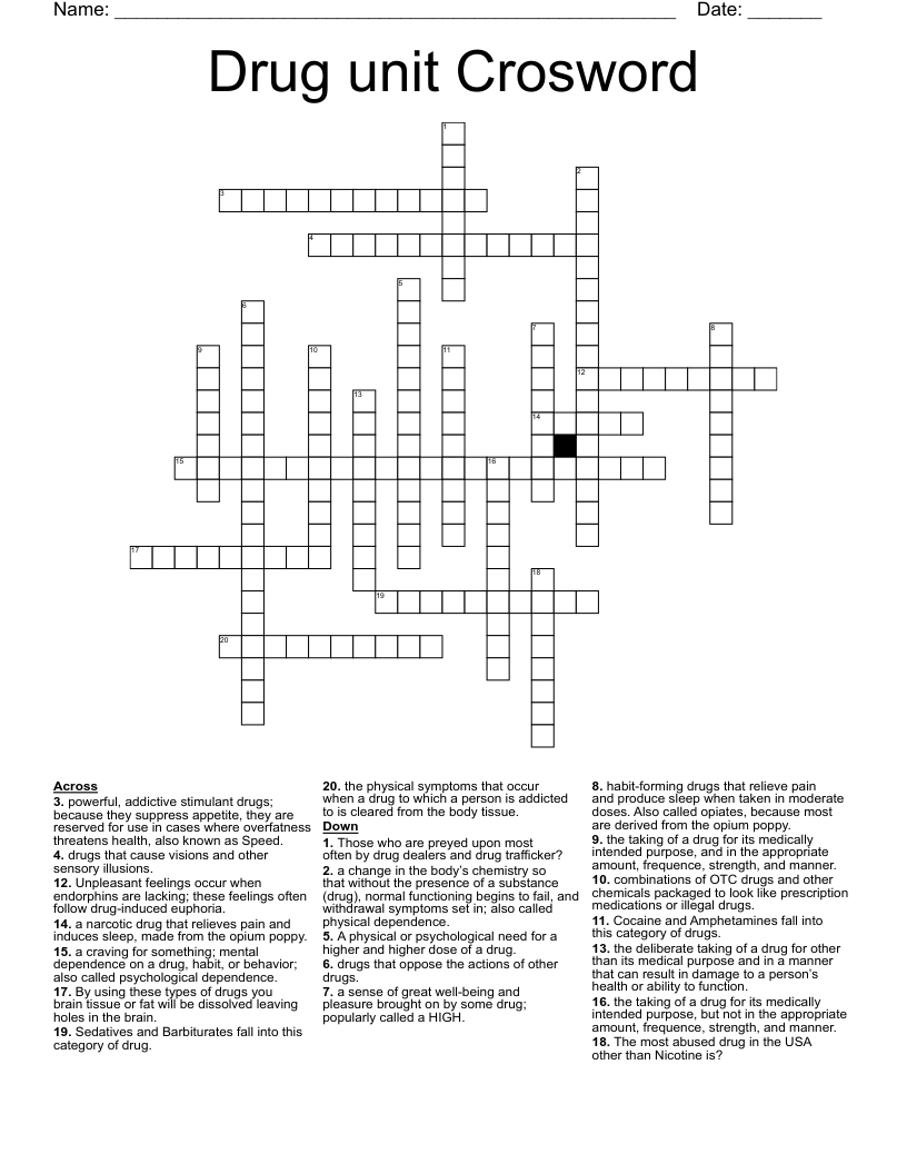 Drug unit Crosword Crossword