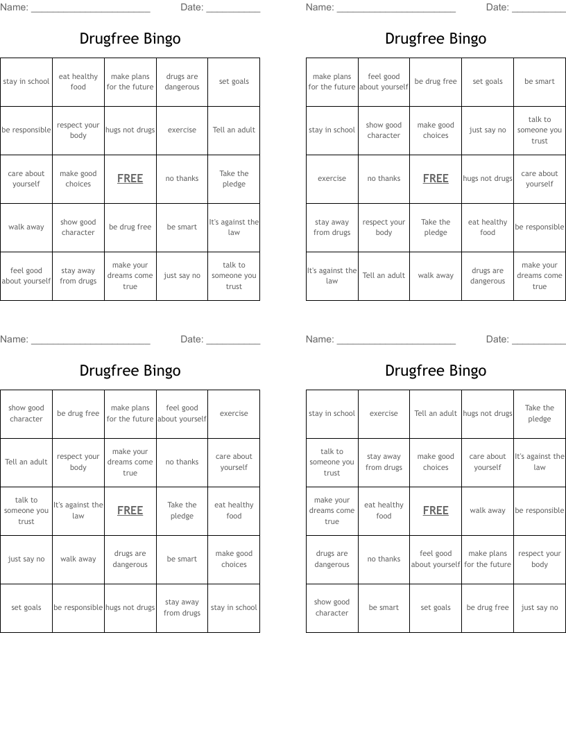 Drugfree Bingo