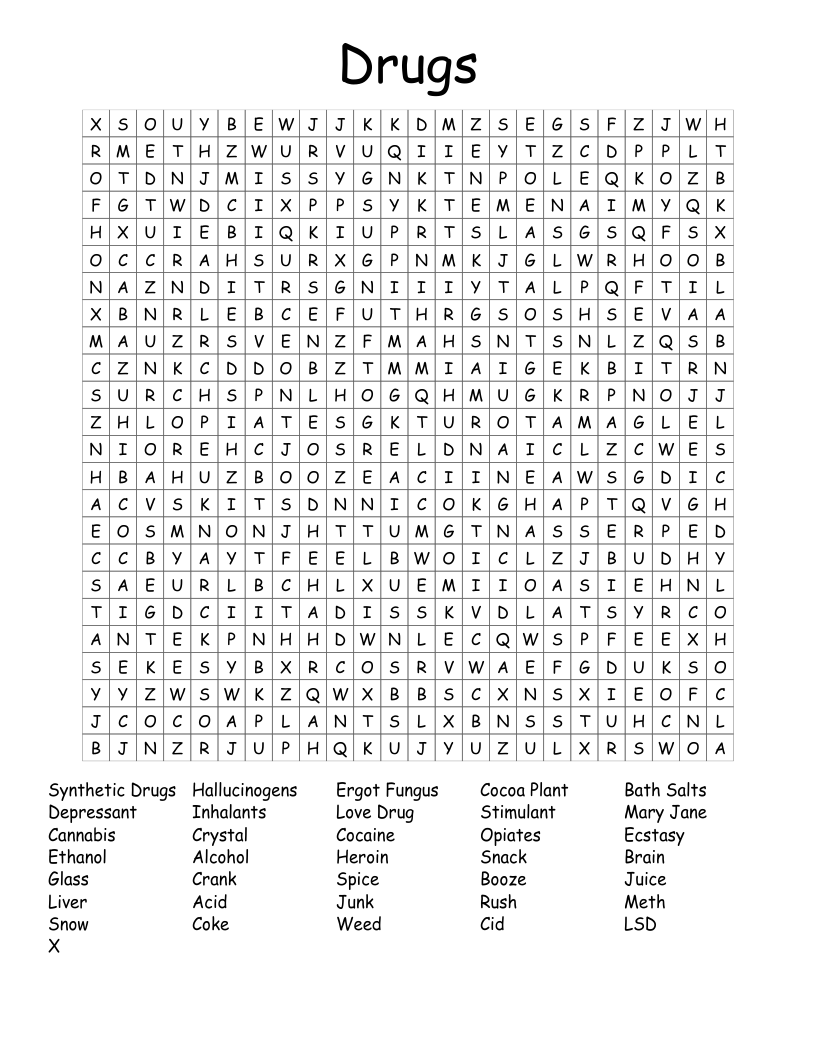 Drugs Word Search
