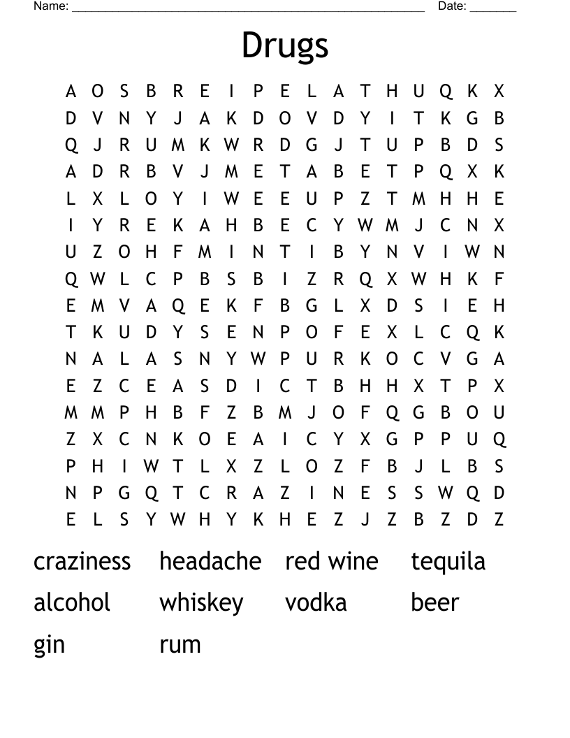 Drugs Word Search