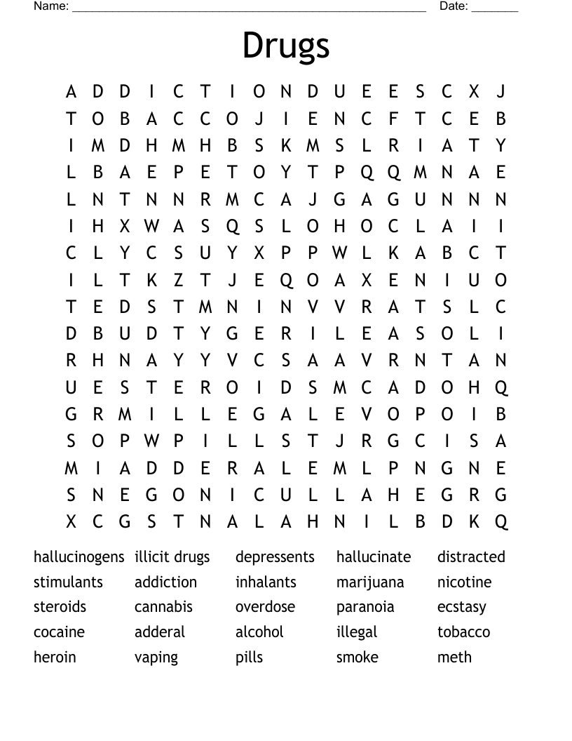 Drugs Word Search