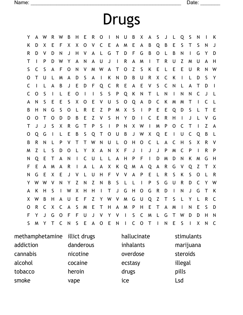 Drugs Word Search