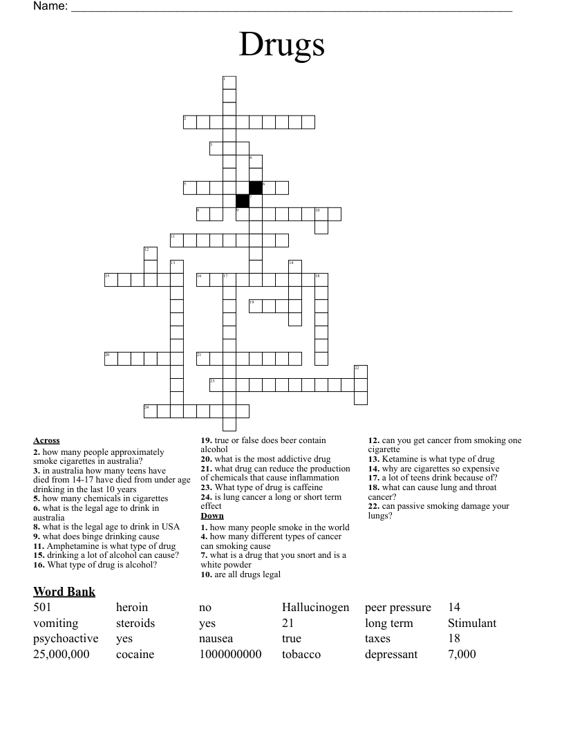 Drugs Crossword