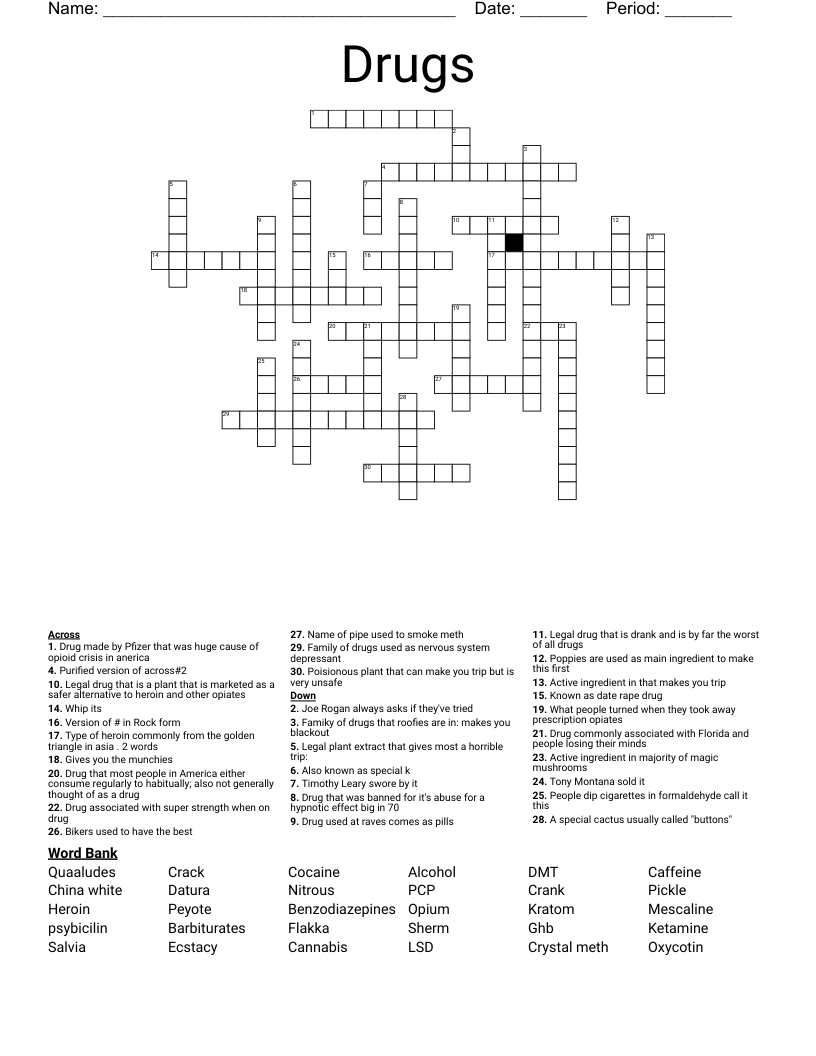 Drugs Crossword