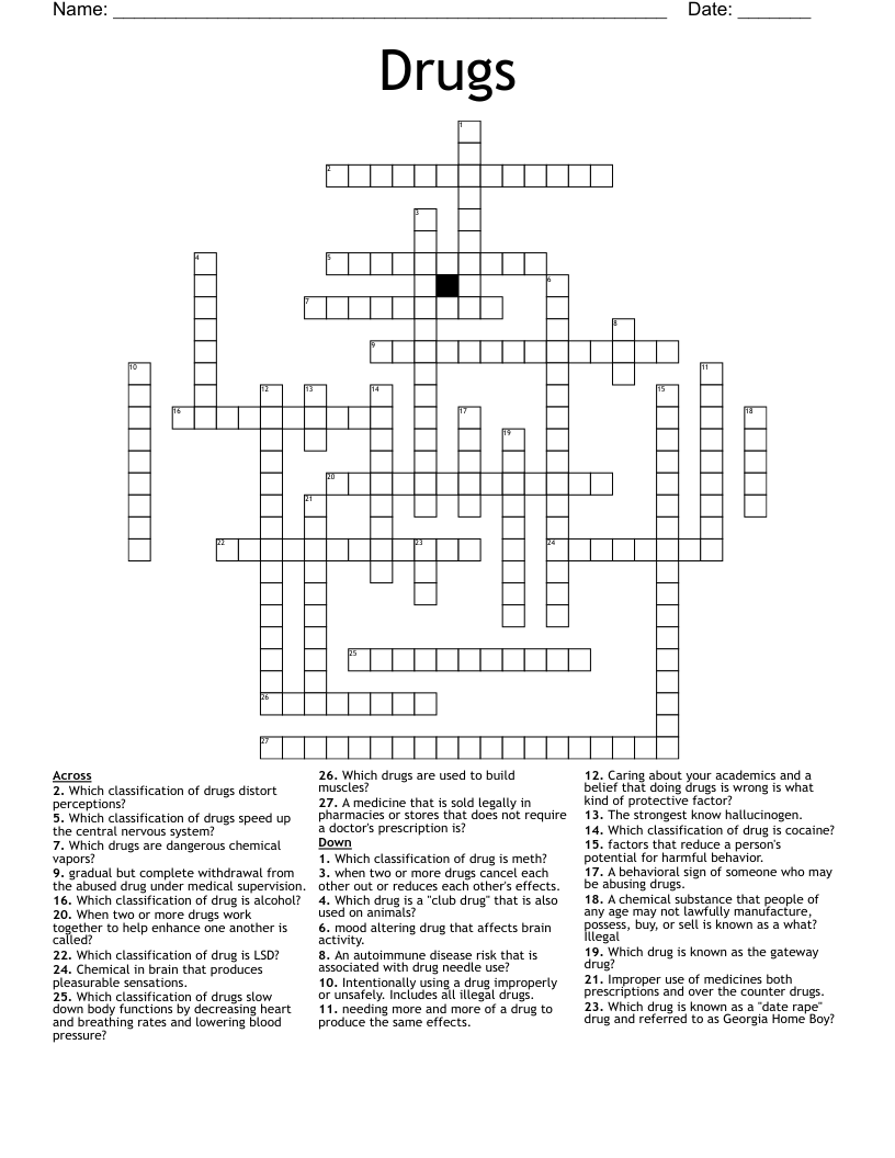 Drugs Crossword