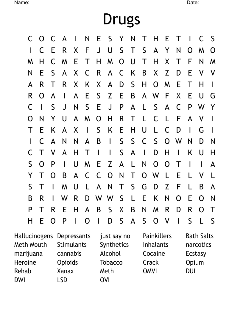 Drugs Word Search