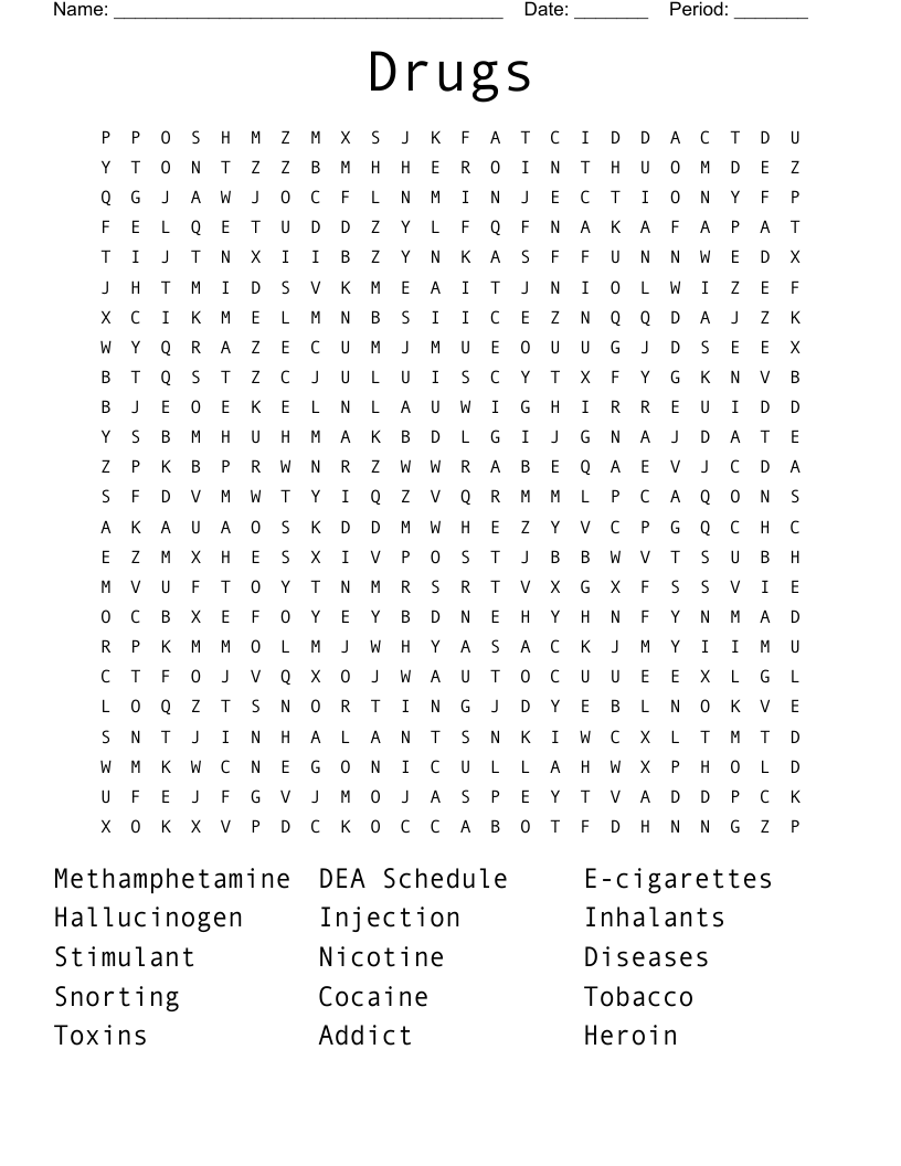 Drugs Word Search