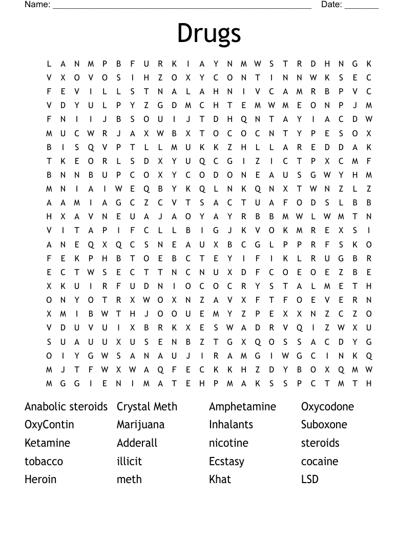 Drugs Word Search