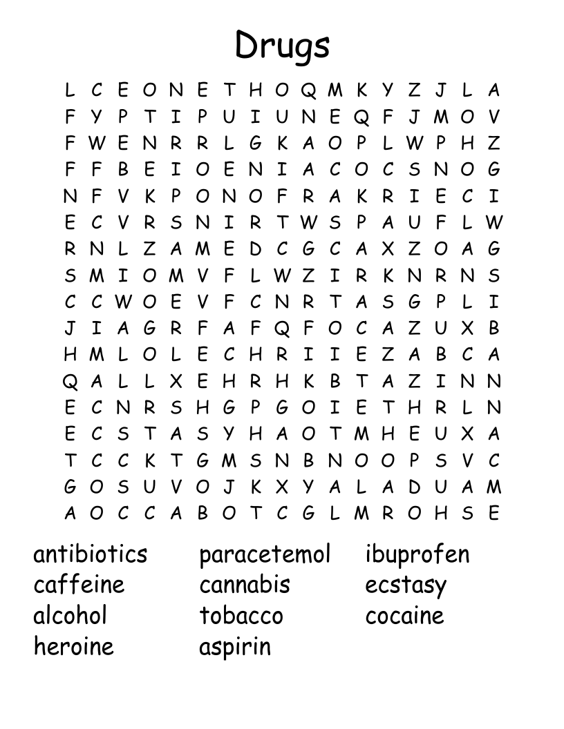 Drugs Word Search