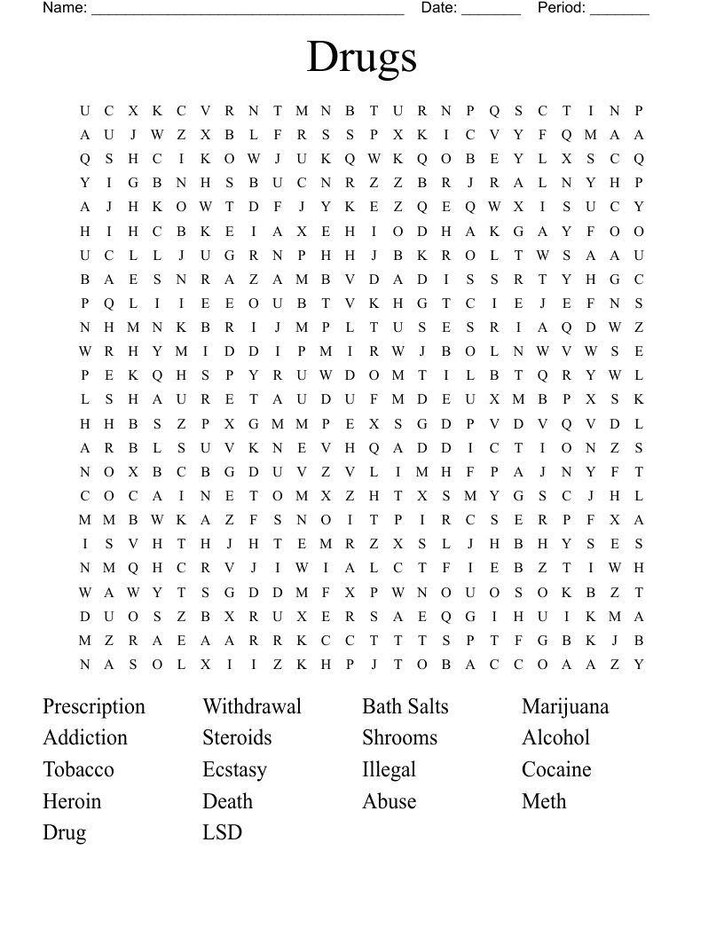 Drugs Word Search