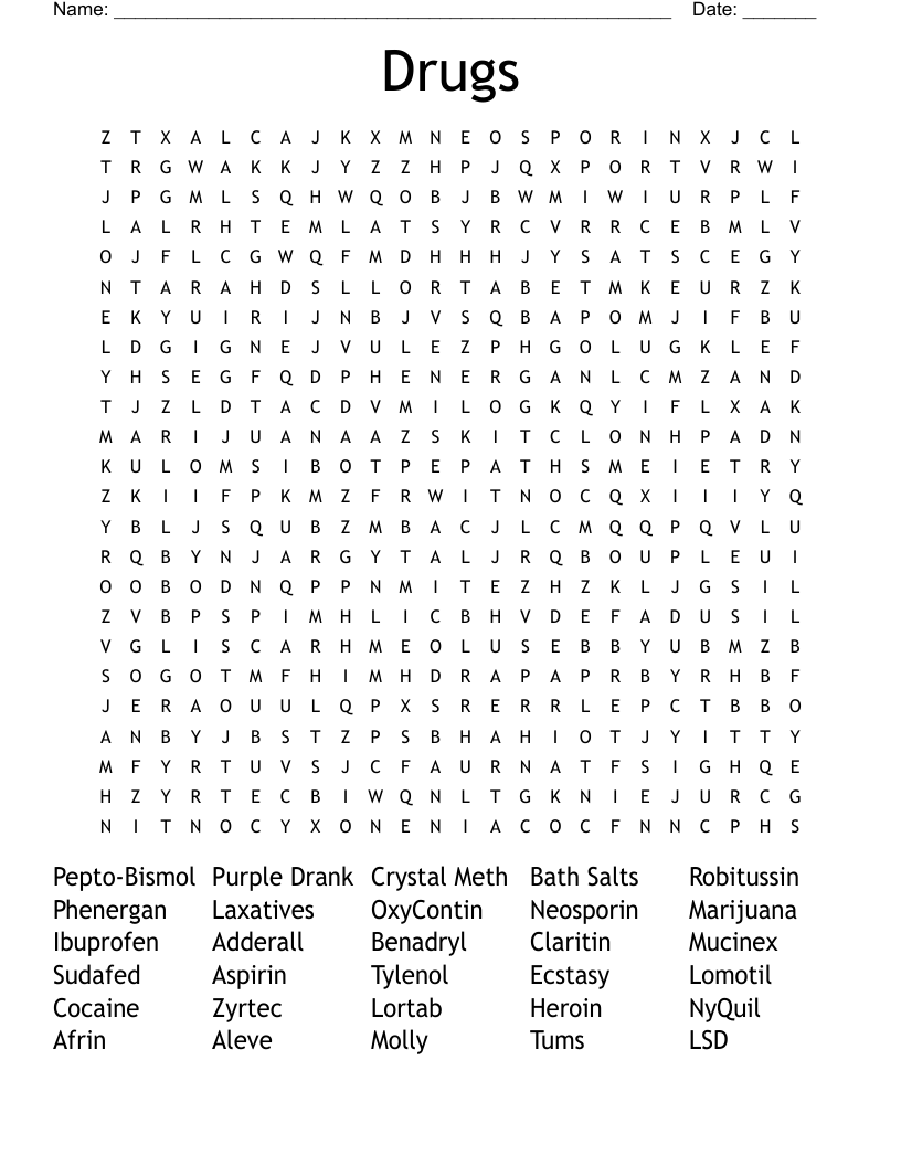 Drugs Word Search