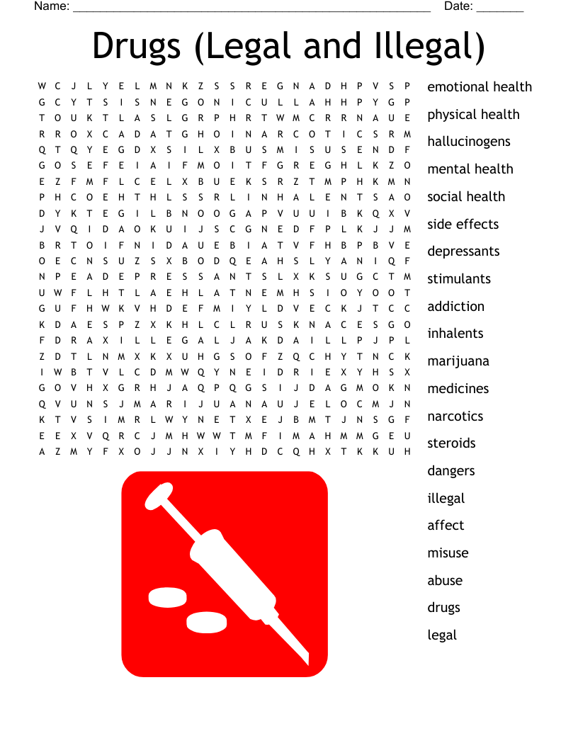 Drugs (Legal and Illegal) Word Search
