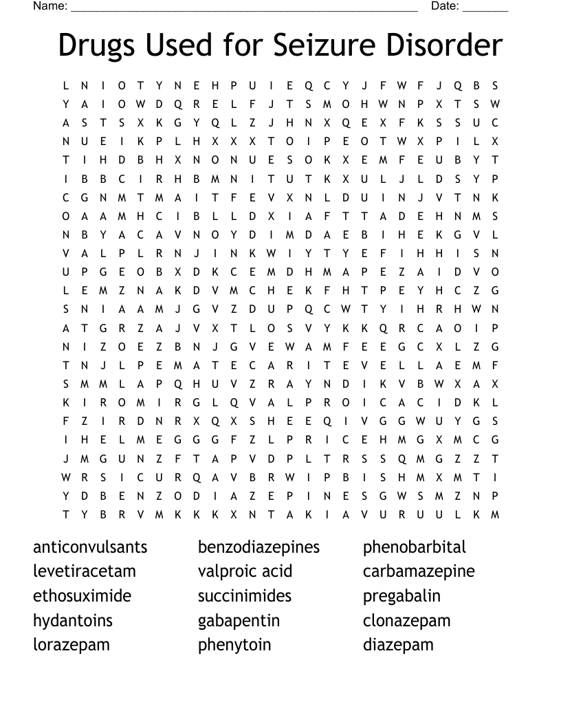 Drugs Used for Seizure Disorder Word Search