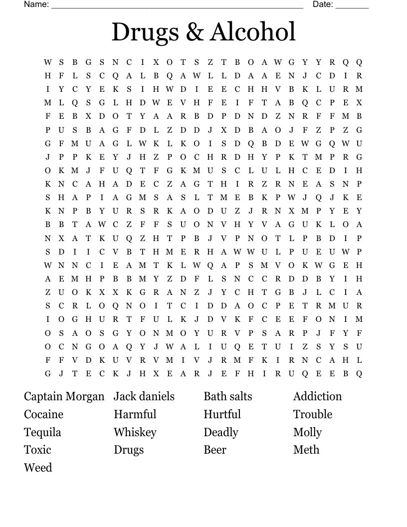 Drugs & Alcohol  Word Search