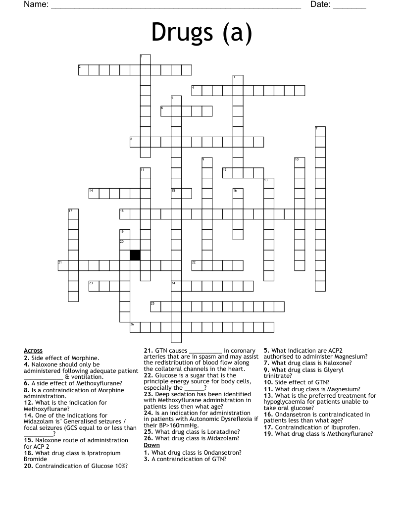 Drugs (a) Crossword