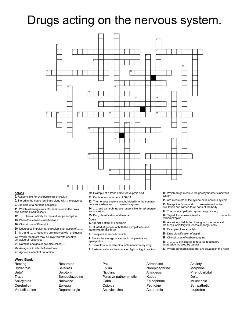 Drugs acting on the nervous system.  Crossword