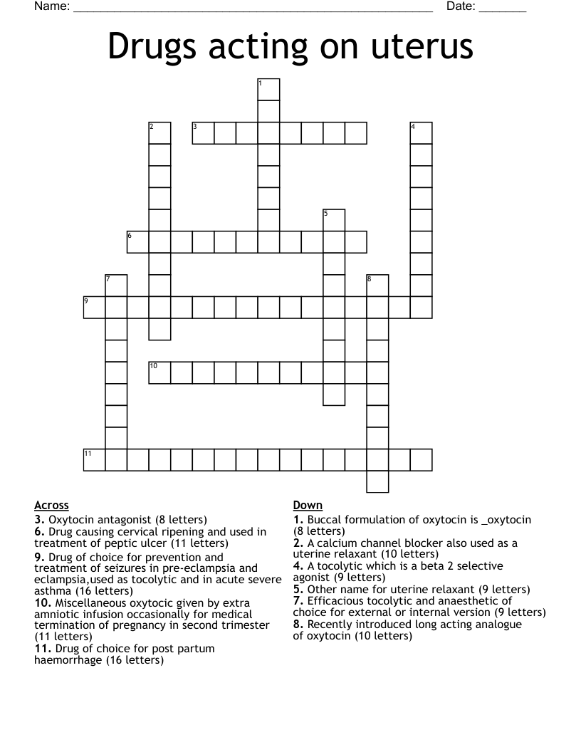 Drugs acting on uterus  Crossword