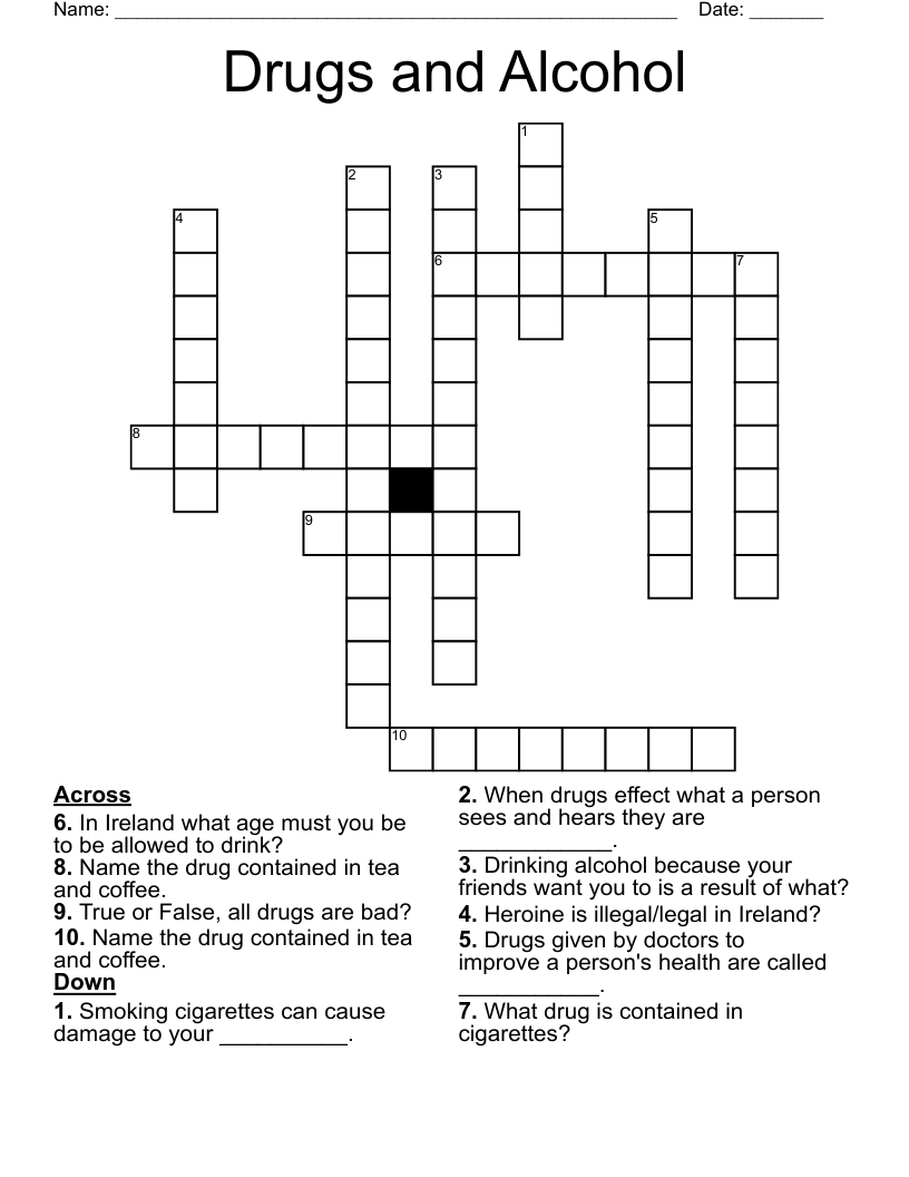 Drugs and Alcohol  Crossword