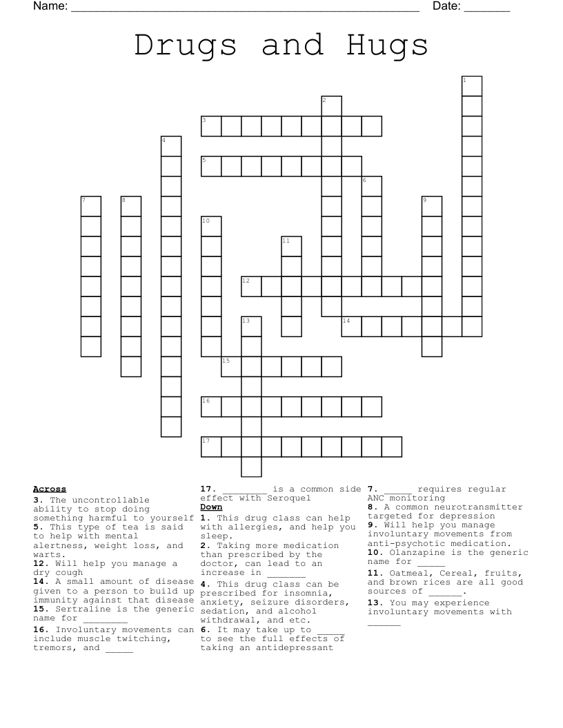 Drugs and Hugs Crossword