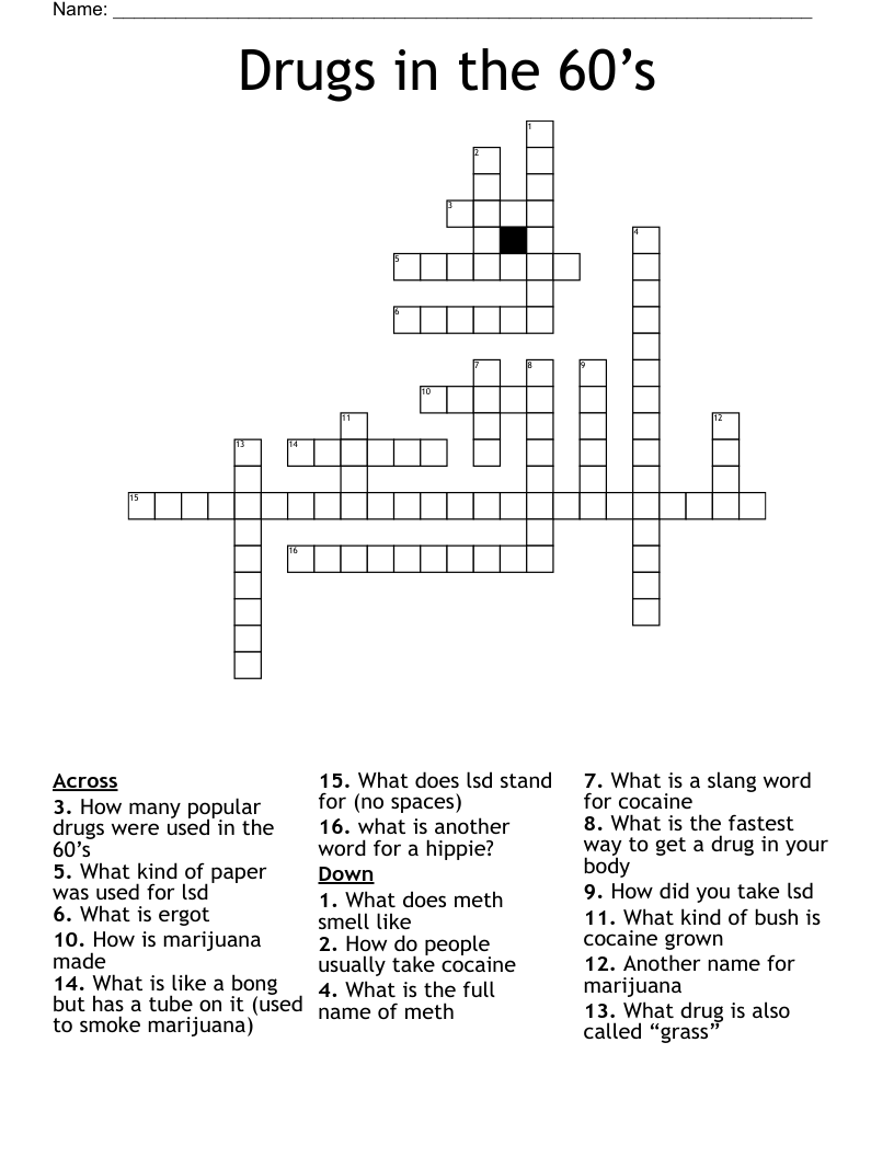 Drugs in the 60’s Crossword