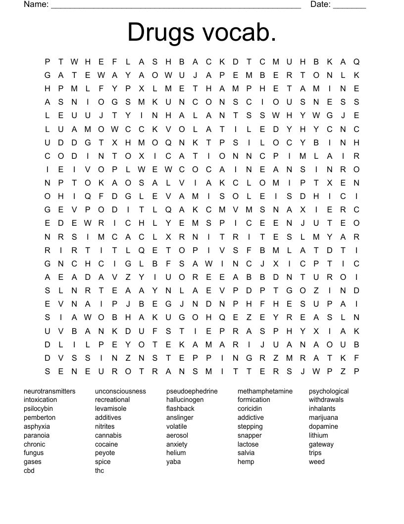 Drugs vocab. Word Search