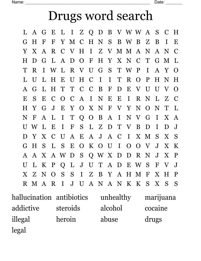 Drugs word search