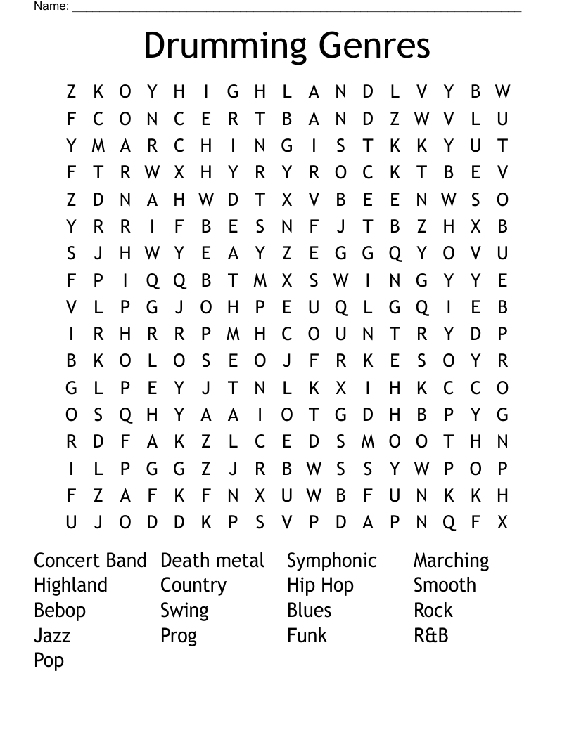 Drumming Genres Word Search