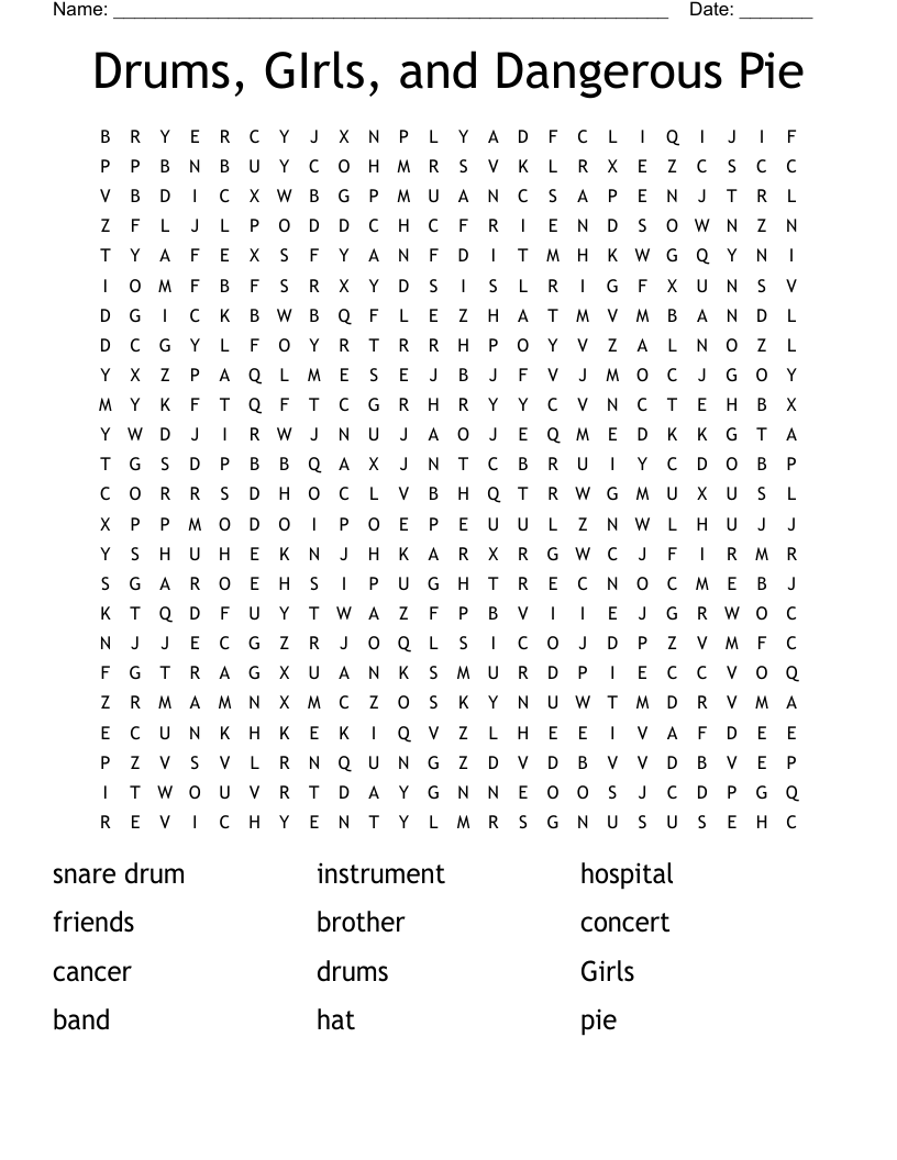 Drums, GIrls, and Dangerous Pie Word Search