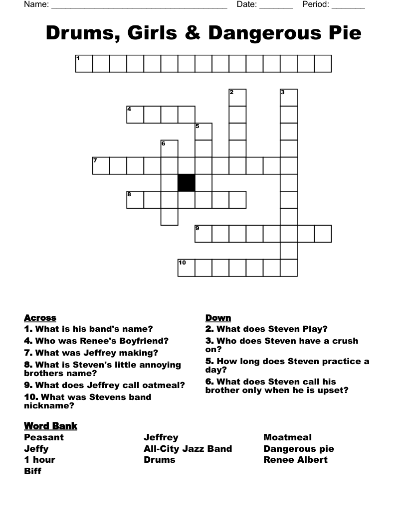 Drums, Girls & Dangerous Pie  Crossword